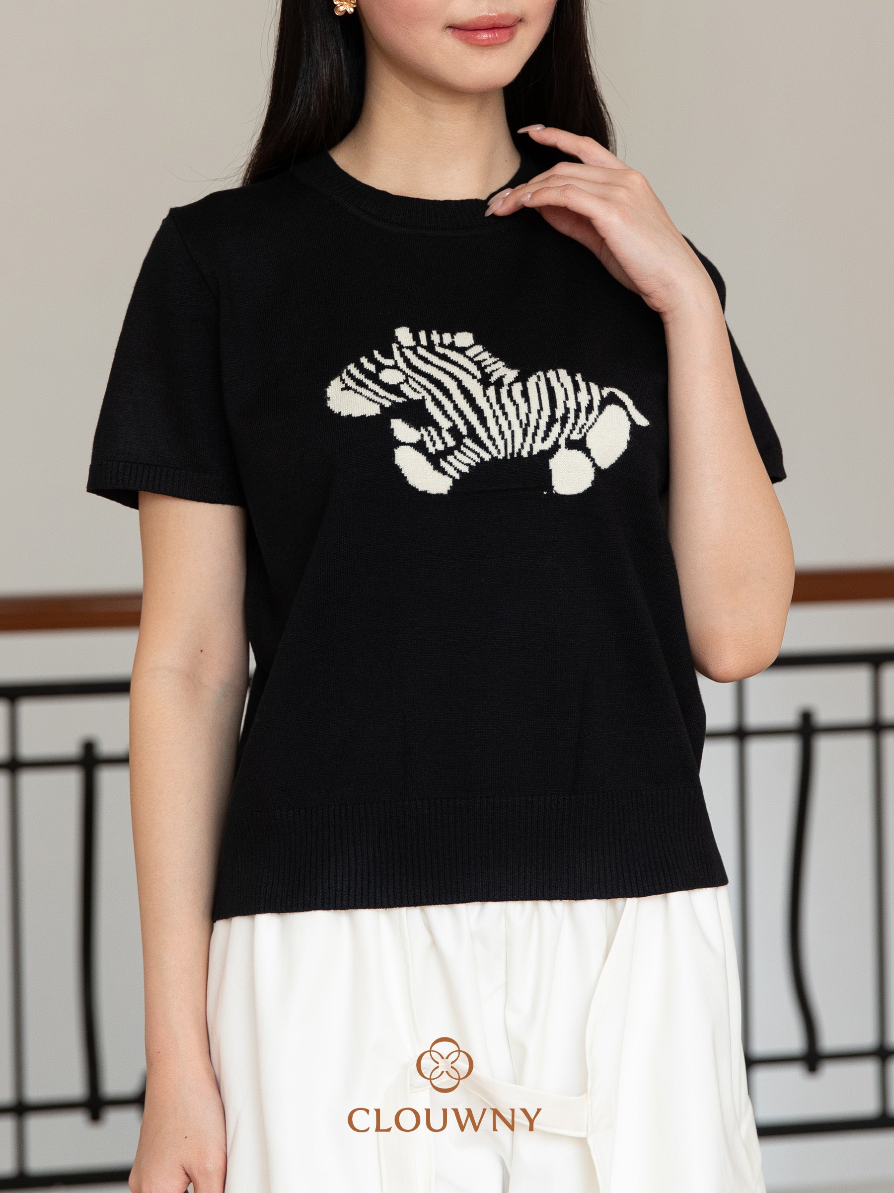 Zebra Knit Top - Black